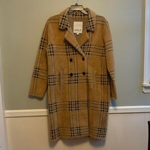 NVLT Women's Beige and Black Plaid Pea Coat